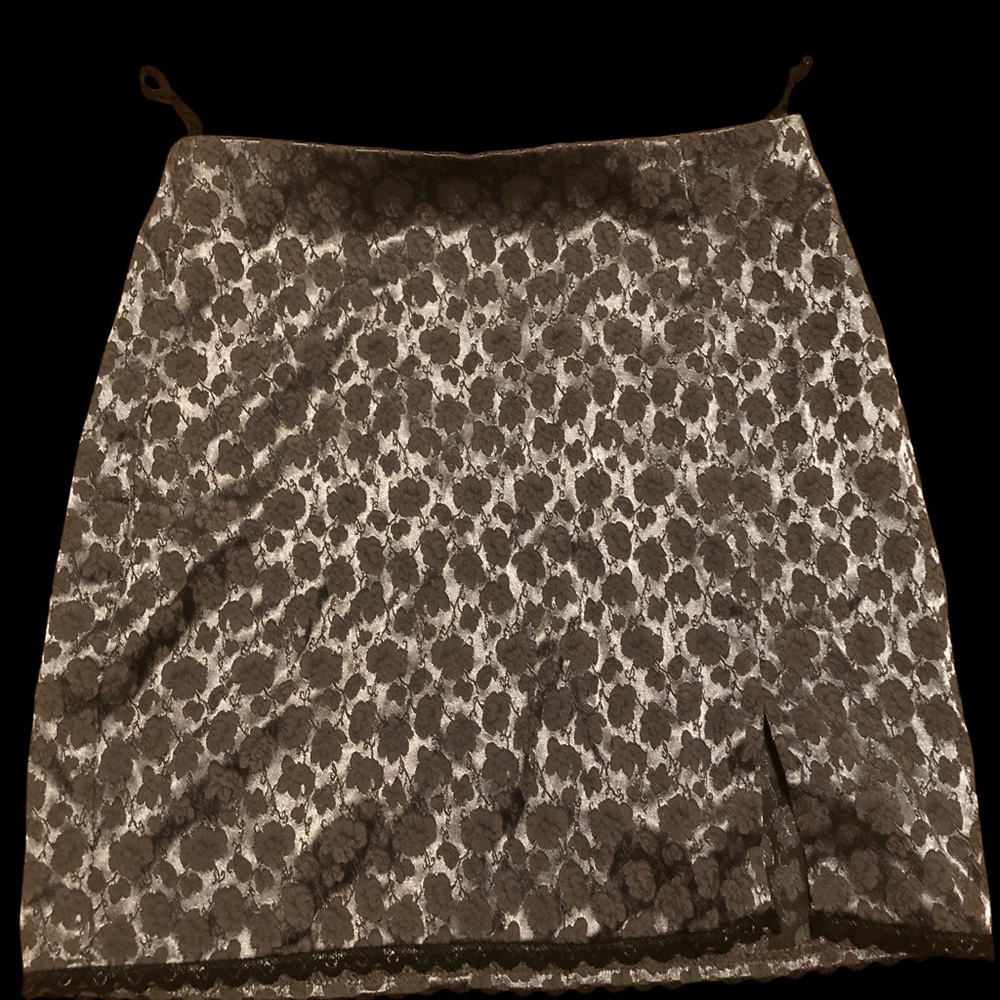 Black Lace and Chrome Silk Mini Skirt